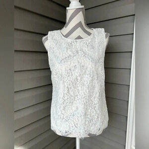 LOFT Women’s Sleeveless White Lace Lined Top Sz M